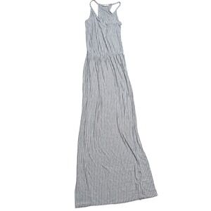 Olivia Rae Striped Maxi Dress Womens Medium Grey Blue Racerback Rayon Blend